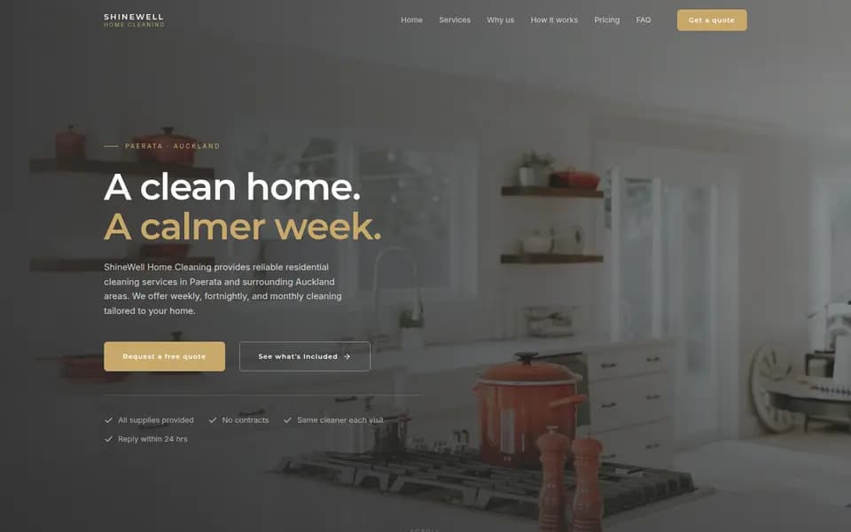 ShineWell Home Cleaning website homepage