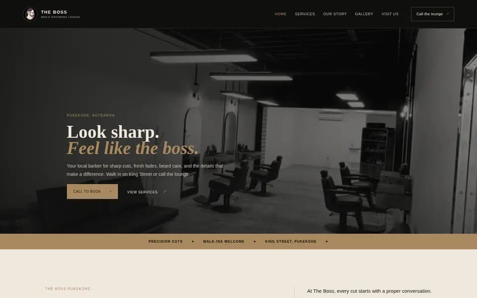 The Boss Men's Grooming Lounge website homepage