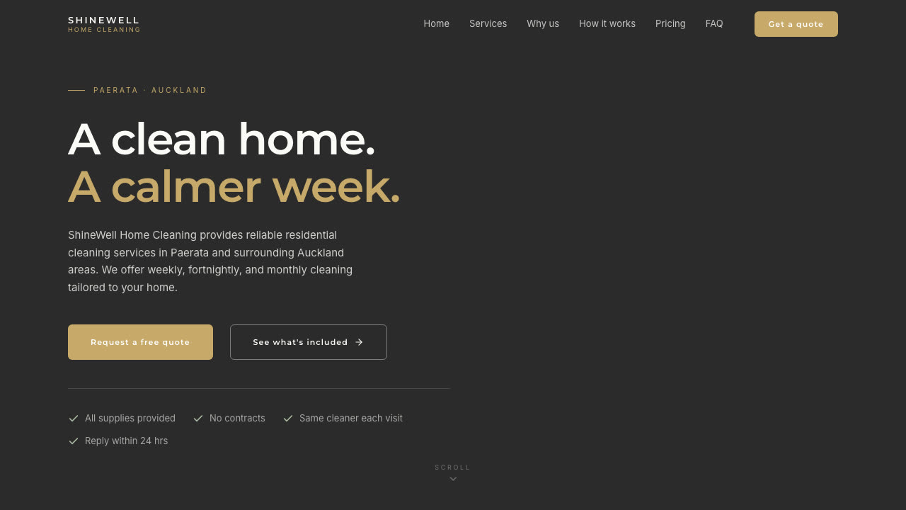 ShineWell Home Cleaning website screenshot